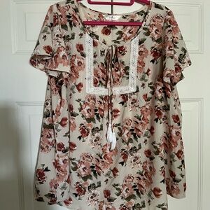 Agnes Orinda 2X Peasant Style Floral Blouse